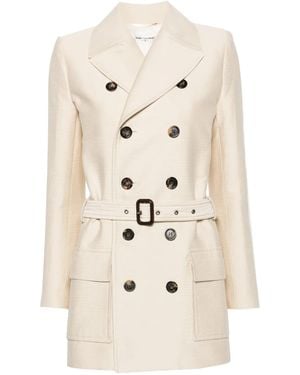 Saint Laurent Abrigo con doble botonadura y cinturón - Neutro