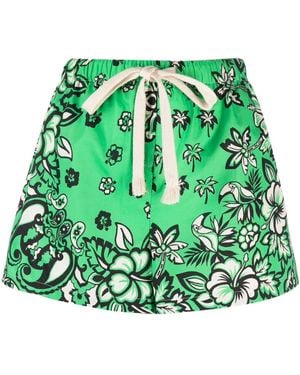 RED Valentino Floral-Print Drawstring Shorts - Green