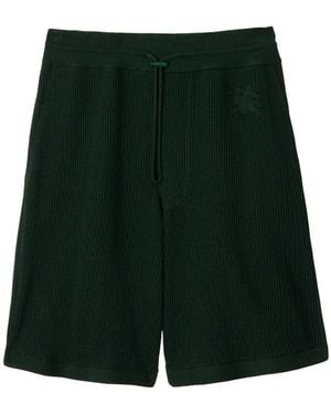 Burberry Embroidered-Logo Mesh Cotton Shorts - Green