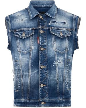 DSquared² Distressed Denim Jacket - Blue