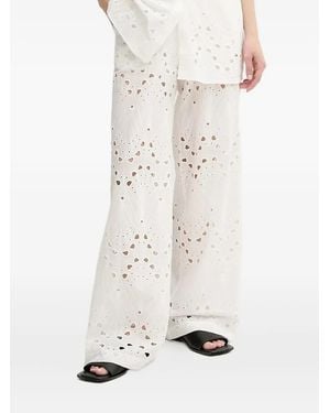 Gestuz Eyelet-Embroidery Straight Trousers - White