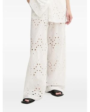 Gestuz Gerade Hose mit Ösenstickerei - Weiß