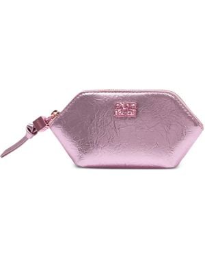 Ganni Crushed-Effect Purse - Purple