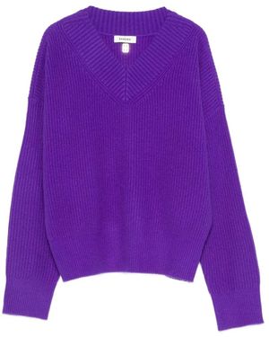 Sandro Ribbed-Knit V-Neck Sweater - Purple