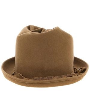 Yohji Yamamoto Curled Asymmetric-Crown Hat - Brown