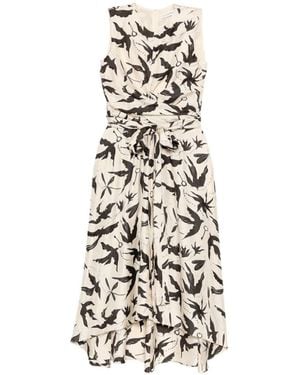 Altuzarra Vestido Cruzado Con Pájaros Estampados - Blanco