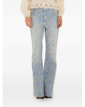 FARM Rio Floral-Embroidered Jeans - Blue