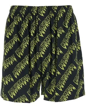 Balenciaga Logo-Print Elasticated-Waist Shorts - Green