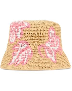 Prada Gehäkelter Fischerhut mit Blumenstickerei - Pink