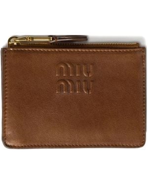 Miu Miu Logo-Embossed Leather Card Holder - Brown