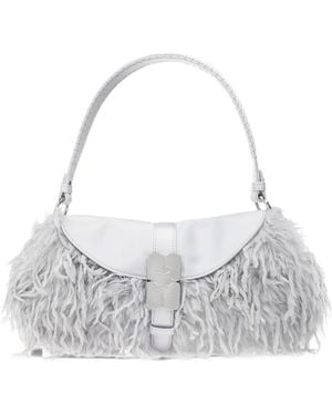Ganni Faux-Feather Shoulder Bag - White