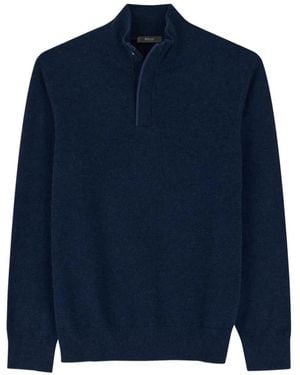 BOGGI Rollkragenpullover Mit Durchgehendem Reißverschluss Aus Woll-Kaschmir-Gemisch - Blau