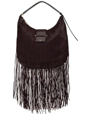 Jimmy Choo Bar Hobo Medium Deep Merlot Biker Leather Shoulder Bag With Suede Fringes - Lila