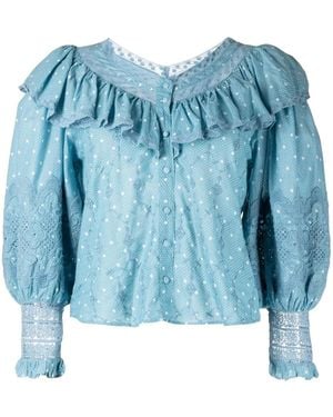 LoveShackFancy Bunnie Broderie-Anglaise Blouse - Blue