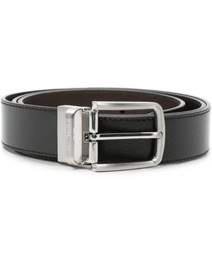 Emporio Armani Logo-Engraved Leather Belt - Black