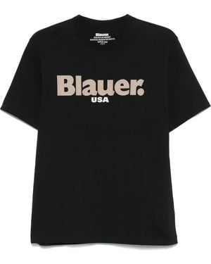 Blauer Katoenen T-Shirt - Zwart