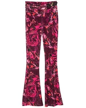Versace Jeans Couture フローラル ベルベットパンツ - レッド