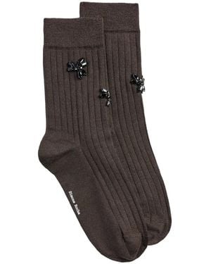 Simone Rocha Crystal-Embellished Ribbed Socks - Grey