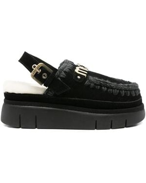 Mou Mules Bounce Con Plateau E Cinturino Posteriore - Nero