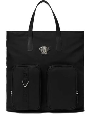 Versace Medusa-Plaque Pocket Tote Bag - Black