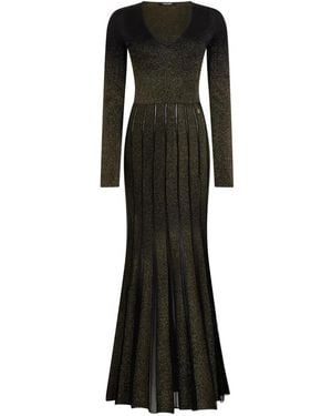 Roberto Cavalli Pleated V-Neck Dress - Black
