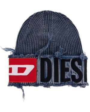 DIESEL Denim Effect Beanie With Bold Patch Detail - Blue