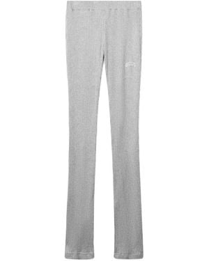 Gcds Ribbed-Knit Logo-Embroidered Leggings - Grey