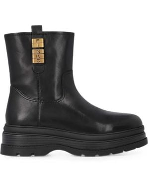Pinko Stiefeletten Mit Logo-Schild - Schwarz
