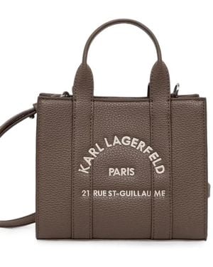 KARL LAGERFELD Logo-Embroidered Pebbled Tote Bag - Brown