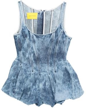 Marques'Almeida Pleated Acid Wash Top - Blue