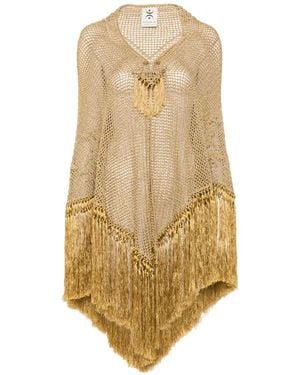 Chiara Is Poncho Scialle Mantella Rosa Con Flecos - Blanco