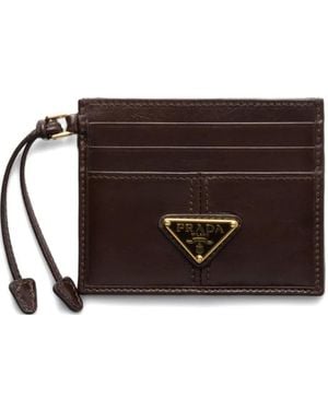 Prada Triangle-Logo Leather Card Holder - Brown