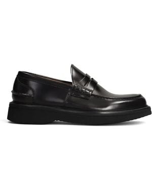 Green George Leather Penny Loafers - Black