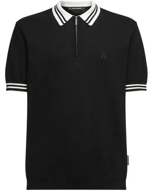 KARL LAGERFELD Karl Dna Knitted Zip Polo Shirt - Black