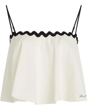KARL LAGERFELD Scallop Beach Cropped Top - White