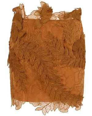 Alberta Ferretti Minifalda Con Bordado Floral - Marrón