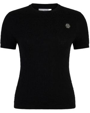 Philipp Plein Camiseta de punto con monograma - Negro