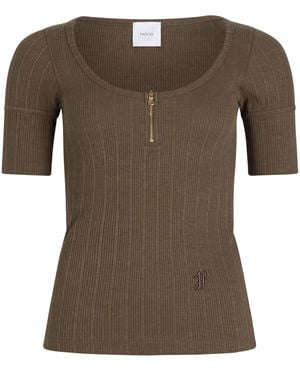 Patou Scoop-Neck Ribbed T-Shirt - Brown