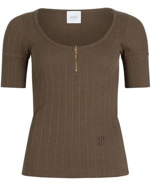 Patou Scoop-Neck Ribbed T-Shirt - Brown