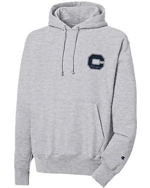 Champion Reverse Weave Logo-Patch Hoodie - Grey