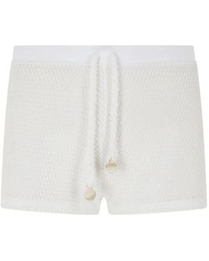 Pin-Up Stars Crochet Drawstring Shorts - White