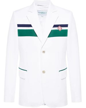 CASABLANCA Cotton Blend Striped Appliqué Blazer - Blue