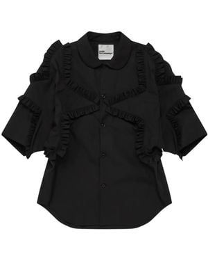 Noir Kei Ninomiya Ruffled-Trim Short-Sleeve Shirt - Black