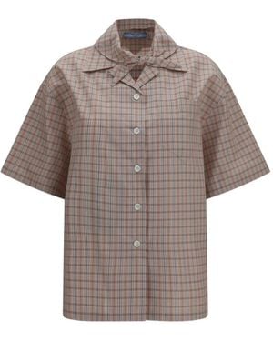 Prada Camisa De Manga Corta A Cuadros - Gris
