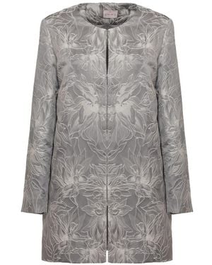 Emme Marella Floral-Embroidered Round-Neck Coat - Grey