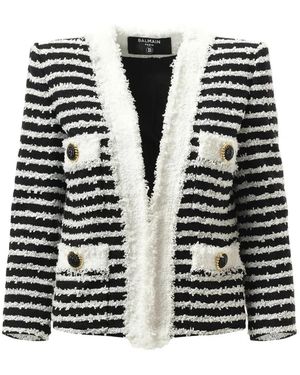 Balmain Striped Tweed Jacket - Black