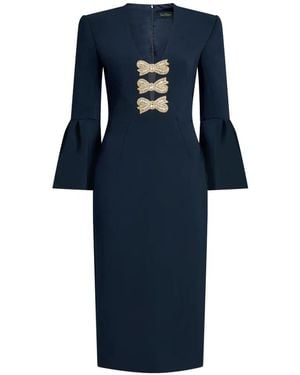 Jenny Packham Debut Bow-Embellished Bell-Sleeve Dress - Blue