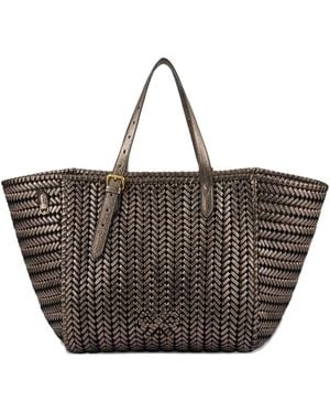 Anya Hindmarch Neeson Square Herringbone-Weave Leather Tote Bag - Black