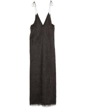 Alysi V-Neck Fringed Maxi Dress - Black