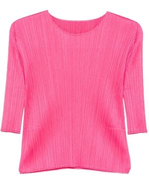 Pleats Please Issey Miyake Pleated Three-Quarter Sleeve T-Shirt - Pink